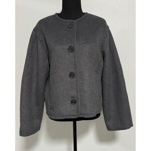 Abercrombie Fitch Womens Charcoal Gray Button Front Cropped Jacket Medium